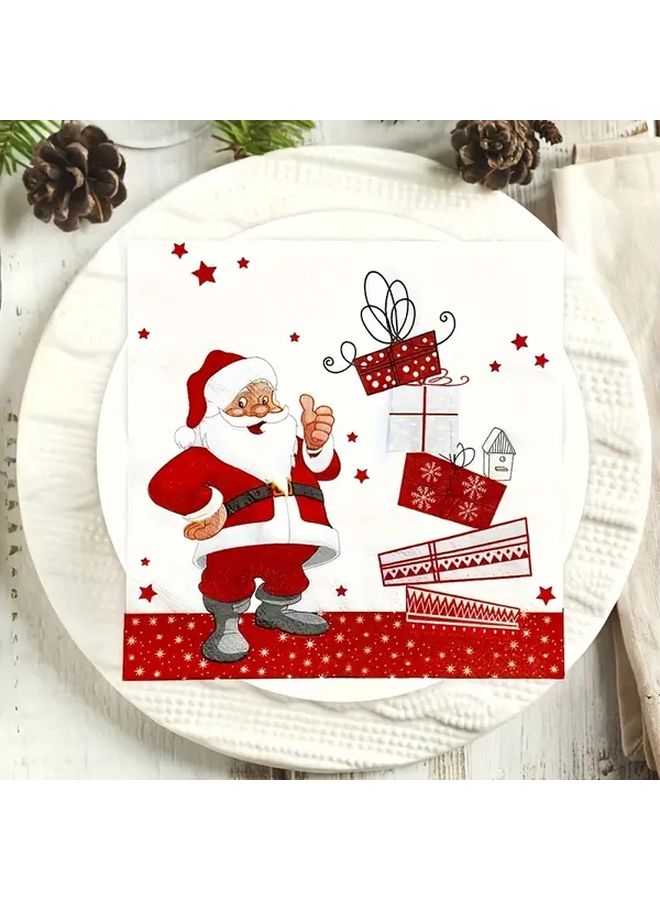 مناديل حفلة بابا نويل عيد الميلاد باللونين الأحمر والأبيض لتزيين طاولة العطلات 60 قطعة - Image 1